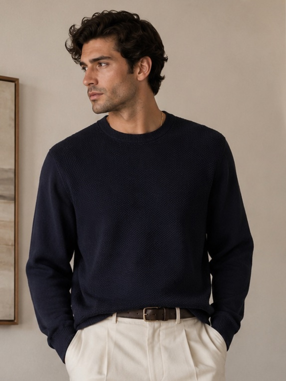 Vince Cotton Cashmere Waffle Knit Sweater XL Navy Luxury Crewneck Casual Capsule